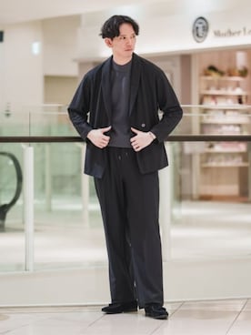 「GOOVI（グービ）のGOOVI／イージーパンツ／ウォッシャブル／ストレッチ／トリコットシアサッカー（スーツパンツ、ブラック系）」を使った、SUIT SQUAREさん（レディース・157cm）の春コーディネート