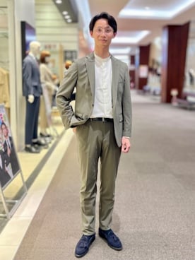 「SUIT SQUARE（スーツスクエア）のSMACTIVE COOL／ジャケット／ウォッシャブル／トリコットジャージー／織柄／SL02（スーツジャケット、グリーン系）」を使った、SUIT SQUAREさん（レディース・159cm）の夏コーディネート