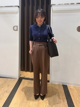 「SUIT SQUARE（スーツスクエア）のトートバッグ サフィアノフェイクレザー（トートバッグ、ブラック系）」を使った、SUIT SQUAREさん（レディース・159cm）の夏コーディネート