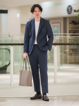 「SUIT SQUARE（スーツスクエア）の涼しい最高ジャケット／ジャケット／ウォッシャブル／接触冷感／ストレッチ／無地／CH28（スーツジャケット、ブルー系）」を使った、SUIT SQUAREさん（レディース・159cm）の夏コーディネート
