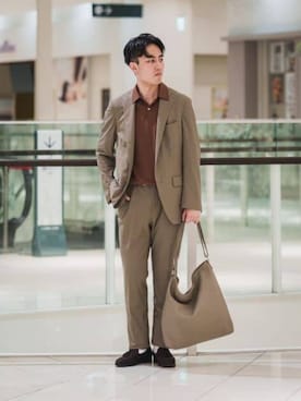 「SUIT SQUARE（スーツスクエア）のSMACTIVE COOL／ジャケット／ウォッシャブル／トリコットジャージー／織柄／SL02（スーツジャケット、ブラウン系）」を使った、SUIT SQUAREさん（メンズ・186cm）の春コーディネート