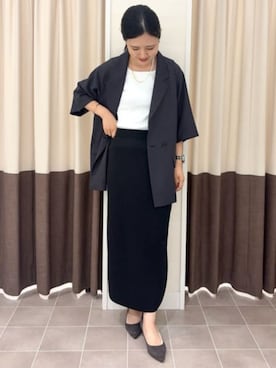 「SUIT SQUARE（スーツスクエア）のCHANTOWA／ノースリーブインナー／ウォッシャブル／接触冷感／コットンフライス／無地（Tシャツ/カットソー、ホワイト系）」を使った、SUIT SQUAREさん（レディース・159cm）の夏コーディネート