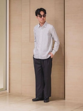 「GOOVI（グービ）のGOOVI／イージーパンツ／SUPER100’sウールトロピカル／無地（スーツパンツ、グレー系）」を使った、SUIT SQUAREさん（メンズ・186cm）の春コーディネート