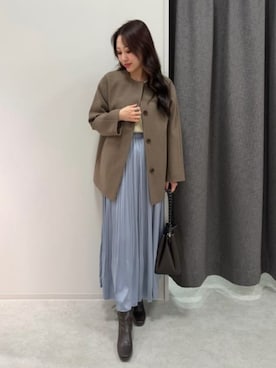 「アイテム（ノーカラーコート）」を使った、SUIT SQUAREさん（レディース・163cm）の冬コーディネート