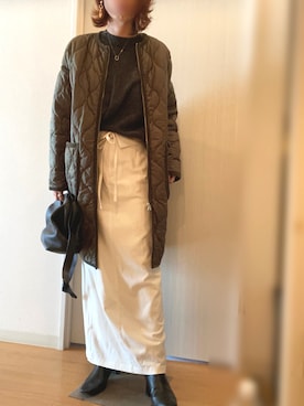 「THE SHINZONE（ザ　シンゾーン）のアイテム（ノーカラーコート）」を使った、mee☆さん（レディース・160cm）の冬コーディネート