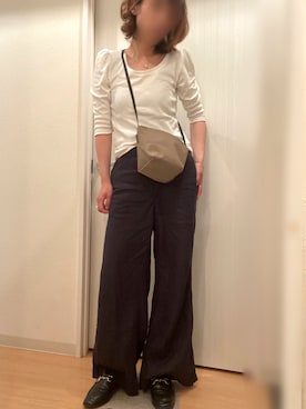 「select MOCA（セレクトモカ）の柔らかく履きやすいフェイクレザーゴールドビット付きローファー（ローファー）」を使った、mee☆さん（レディース・160cm）の夏コーディネート