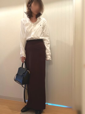 「select MOCA（セレクトモカ）の柔らかく履きやすいフェイクレザーゴールドビット付きローファー（ローファー）」を使った、mee☆さん（レディース・160cm）の秋コーディネート