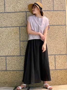 「FORK&SPOON（フォークアンドスプーン）のアイテム（帽子）」を使った、マリンさん（レディース・165cm）の夏コーディネート