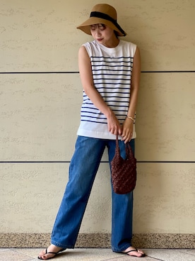 「FORK&SPOON（フォークアンドスプーン）のアイテム（帽子）」を使った、マリンさん（レディース・165cm）の夏コーディネート