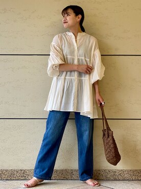 「RODE SKO（ロデスコ）のMARIA タッセルペーパーショルダー（ショルダーバッグ）」を使った、マリンさん（レディース・165cm）の夏コーディネート