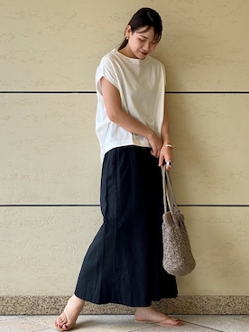 「RODE SKO（ロデスコ）のMARIA タッセルペーパーショルダー（ショルダーバッグ）」を使った、マリンさん（レディース・165cm）の夏コーディネート