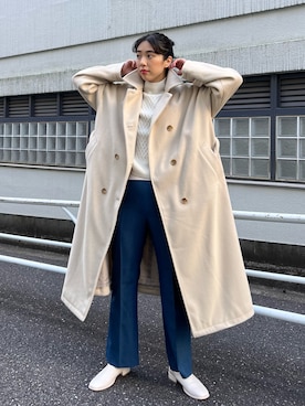 「ニットベスト」｜「アイテム（ステンカラーコート）」を使った、おさやさん（レディース・167cm）の秋コーディネート
