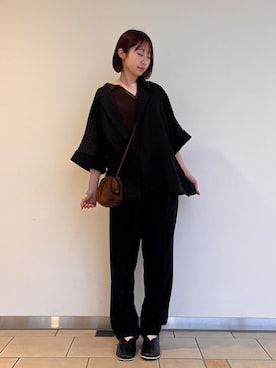 「ITEMS URBANRESEARCH（アイテムズ アーバンリサーチ）のSMOOTH LINEN TOUCH パンツ（その他パンツ、ブラック系）」を使った、れ い か さん（レディース・153cm）の夏コーディネート