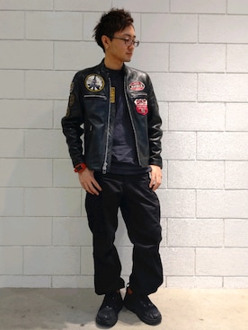 「スタッフセンバツ」｜「アイテム（ライダースジャケット）」を使った、kazuさん（メンズ・180cm）の秋コーディネート