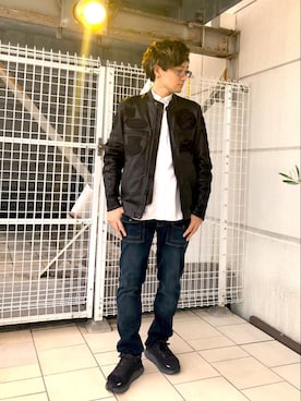 「スタッフセンバツ」｜「アイテム（ライダースジャケット）」を使った、kazuさん（メンズ・180cm）の秋コーディネート