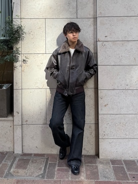 「アイテム（ライダースジャケット）」を使った、Takamitsuさん（メンズ・178cm）の秋コーディネート