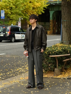 「アイテム（スラックス）」を使った、Takamitsuさん（メンズ・178cm）の秋コーディネート