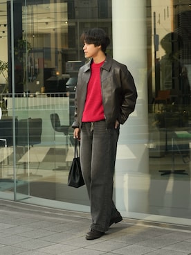 「CLUTCH（クラッチ）のアイテム（ライダースジャケット）」を使った、Takamitsuさん（メンズ・179cm）の冬コーディネート