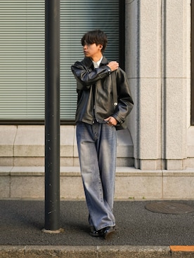 「CLUTCH（クラッチ）のアイテム（ライダースジャケット）」を使った、Takamitsuさん（メンズ・179cm）の冬コーディネート