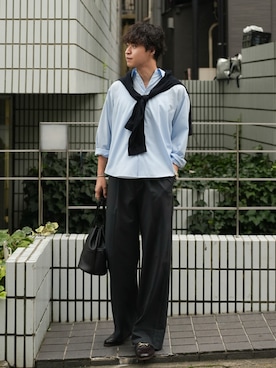 「LURAKU（ルラク）の【LURAKU】Regular Fit Shirt / LURAKU レギュラーフィットシャツ（シャツ/ブラウス、ブルー系）」を使った、Takamitsuさん（メンズ・178cm）の秋コーディネート