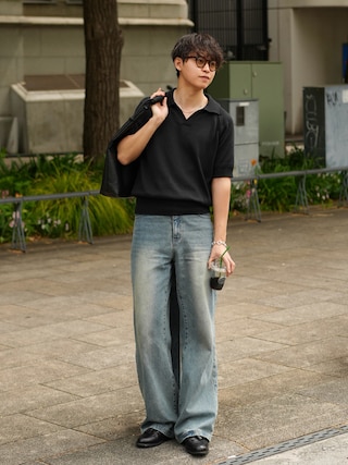 「LURAKU（ルラク）の【LURAKU】Semi-flared washed denim - セミフレアウォッシュデニム（デニムパンツ）」を使った、Takamitsuさん（メンズ・178cm）の春コーディネート