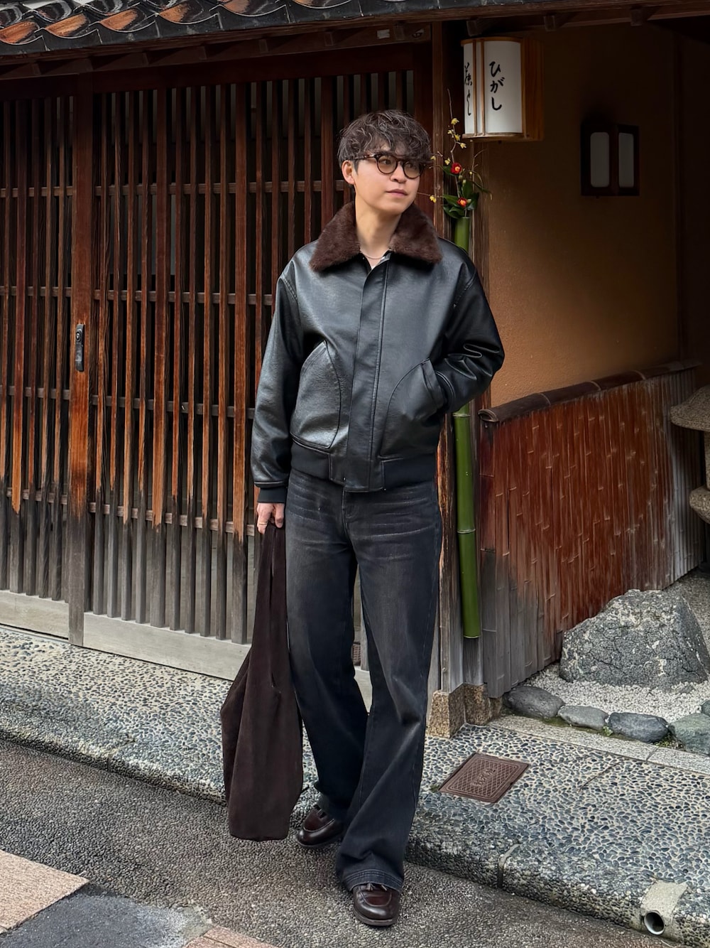 LURAKU】Synthetic Leather Fur Collar Jacket / LURAKU