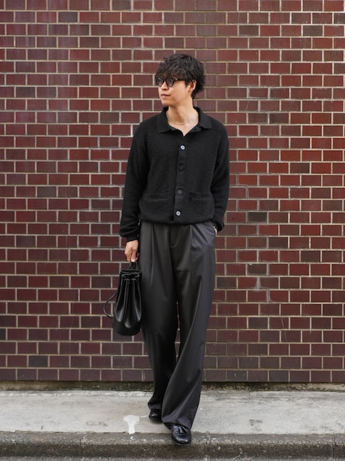 「LURAKU（ルラク）の【LURAKU】sheer knit polo cardigan / シアーニットポロカーディガン（カーディガン/ボレロ）」を使った、Takamitsuさん（メンズ・178cm）の冬コーディネート