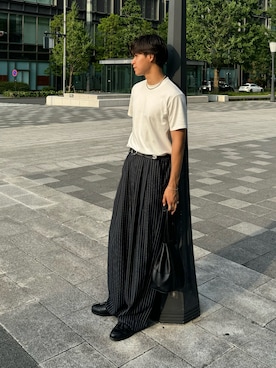 「アイテム（スラックス）」を使った、Takamitsuさん（メンズ・179cm）の夏コーディネート