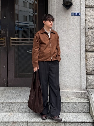 「LURAKU（ルラク）の【LURAKU】Synthetic Suede Zip Jacket / LURAKU シンセティックスエードジップジャケット（ブルゾン）」を使った、Takamitsuさん（メンズ・178cm）の春コーディネート