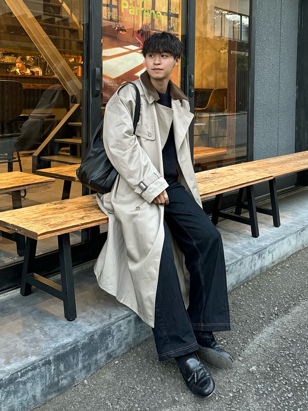 【LURAKU】Collar Switch Long Trench Coat LURAKU】Collar Switch Long Trench Coat / 襟切り替えロング