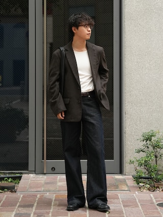 「LURAKU(ルラク)の【LURAKU】Open Neck Short Length Tee / LURAKU オープンネック短丈Tシャツ(Tシャツ/カットソー)」を使った、Takamitsuさん(メンズ・178cm)の秋コーディネート