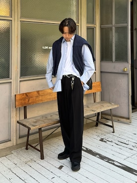 「CLUTCH（クラッチ）のアイテム（スラックス）」を使った、Takamitsuさん（メンズ・179cm）の春コーディネート