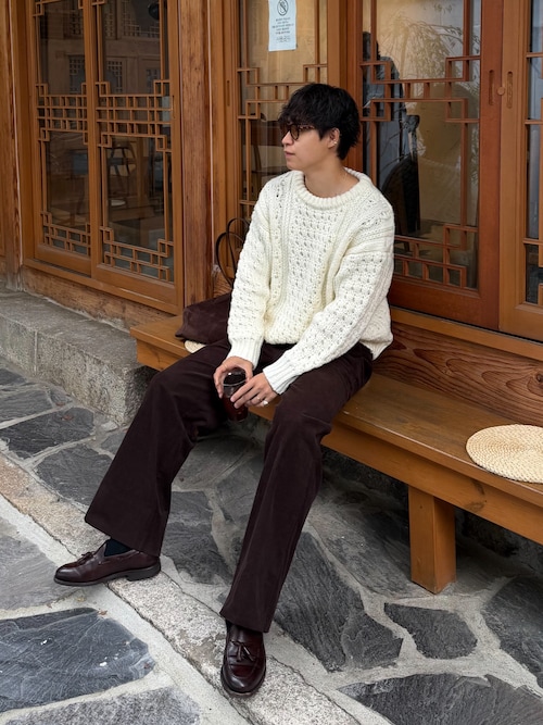 セール】【LURAKU】Wool Heavy Cable Knit / ウールヘビーケーブル