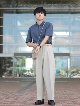 「marka（マーカ）のアイテム（スラックス）」を使った、GPさん（メンズ・163cm）の夏コーディネート