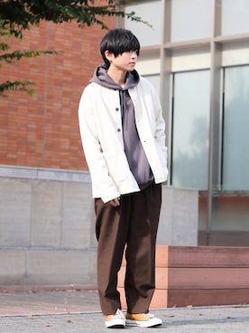 「marka（マーカ）のアイテム（スラックス）」を使った、GPさん（メンズ・163cm）の秋コーディネート