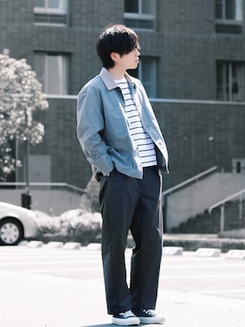 「アイテム（スニーカー、ブルー系）」を使った、GPさん（メンズ・163cm）の春コーディネート