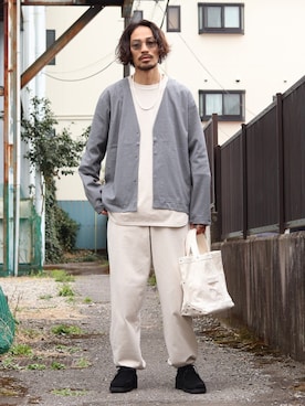 「marka（マーカ）のアイテム（スウェットパンツ）」を使った、ARKnets STAFFさん（メンズ・175cm）の春コーディネート
