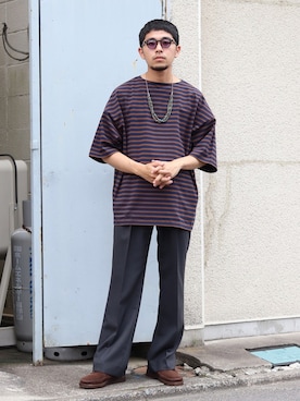 「marka（マーカ）のmarka / マーカ：BASQUE SHIRT S/S - organic cotton knit border -：M22B-12CS01B[COR]（Tシャツ/カットソー）」を使った、ARKnets STAFFさん（メンズ・173cm）の夏コーディネート