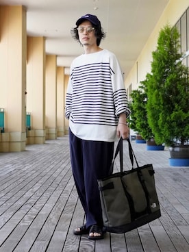 「marka（マーカ）のアイテム（スラックス）」を使った、ARKnets STAFFさん（メンズ・170cm）の春コーディネート