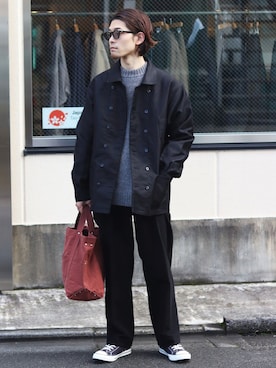 「marka（マーカ）のアイテム（スラックス）」を使った、ARKnets STAFFさん（メンズ・173cm）の冬コーディネート