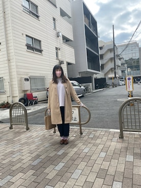「no brand（ノーブランド）のアイテム（ステンカラーコート）」を使った、pさん（レディース・157cm）の春コーディネート