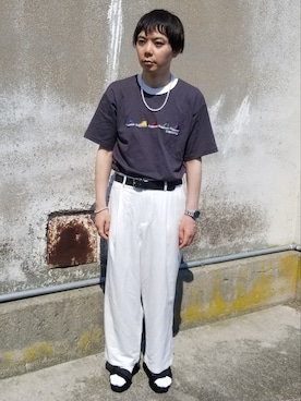 「アイテム（ネックレス、ホワイト系）」を使った、時雨さん（メンズ・170cm）の夏コーディネート