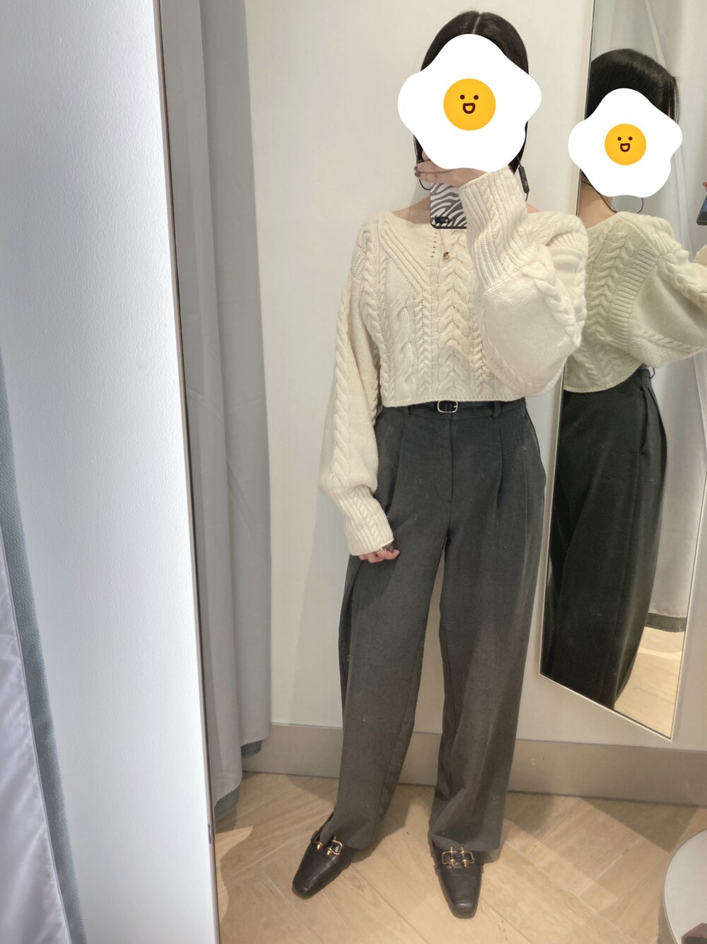 「リモートワーク、オトナカジュアル、ニットコーデ、パンツコーデ、モノトーンコーデ」｜「GUのアイテム（パンツ、グレー系）」を使った、🥚たまごﾁｬﾝ🥚さん（骨格ウェーブ・レディース・158cm）の秋コーディネートの1枚目の写真