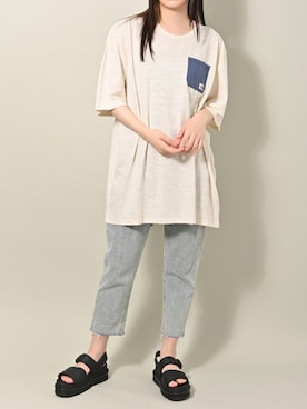 「THE NORTH FACE（ザノースフェイス）のアイテム（Tシャツ/カットソー）」を使った、ROCKSTE【公式アカウント】さん（レディース・160cm）の夏コーディネート