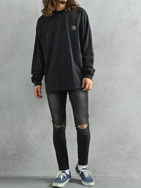「Carhartt WIP（カーハートダブリューアイピー）のアイテム（トップス）」を使った、ROCKSTE【公式アカウント】さん（メンズ・185cm）の秋コーディネート