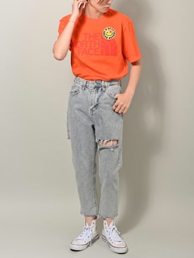 「THE NORTH FACE（ザノースフェイス）のアイテム（Tシャツ/カットソー）」を使った、ROCKSTE【公式アカウント】さん（レディース・166cm）の夏コーディネート