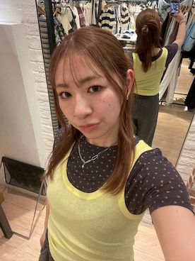 「LOWRYS FARM（ローリーズファーム）のＢＡＳＩＣシアータンク 1042099（タンクトップ、イエロー系）」を使った、Himeさん（レディース・158cm）の夏コーディネート