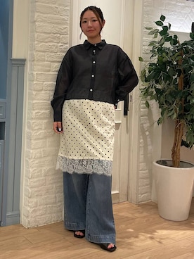 「LOWRYS FARM（ローリーズファーム）のイージーバギーデニム　601067（デニムパンツ、ブルー系）」を使った、Himeさん（レディース・158cm）の夏コーディネート
