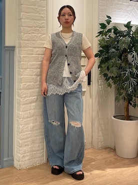 「LOWRYS FARM（ローリーズファーム）のステンレスデザインネックレス　 136325（ネックレス、シルバー系）」を使った、Himeさん（レディース・158cm）の夏コーディネート