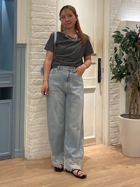 「アイテム（ボストンバッグ、ブルー系）」を使った、Himeさん（レディース・158cm）の夏コーディネート